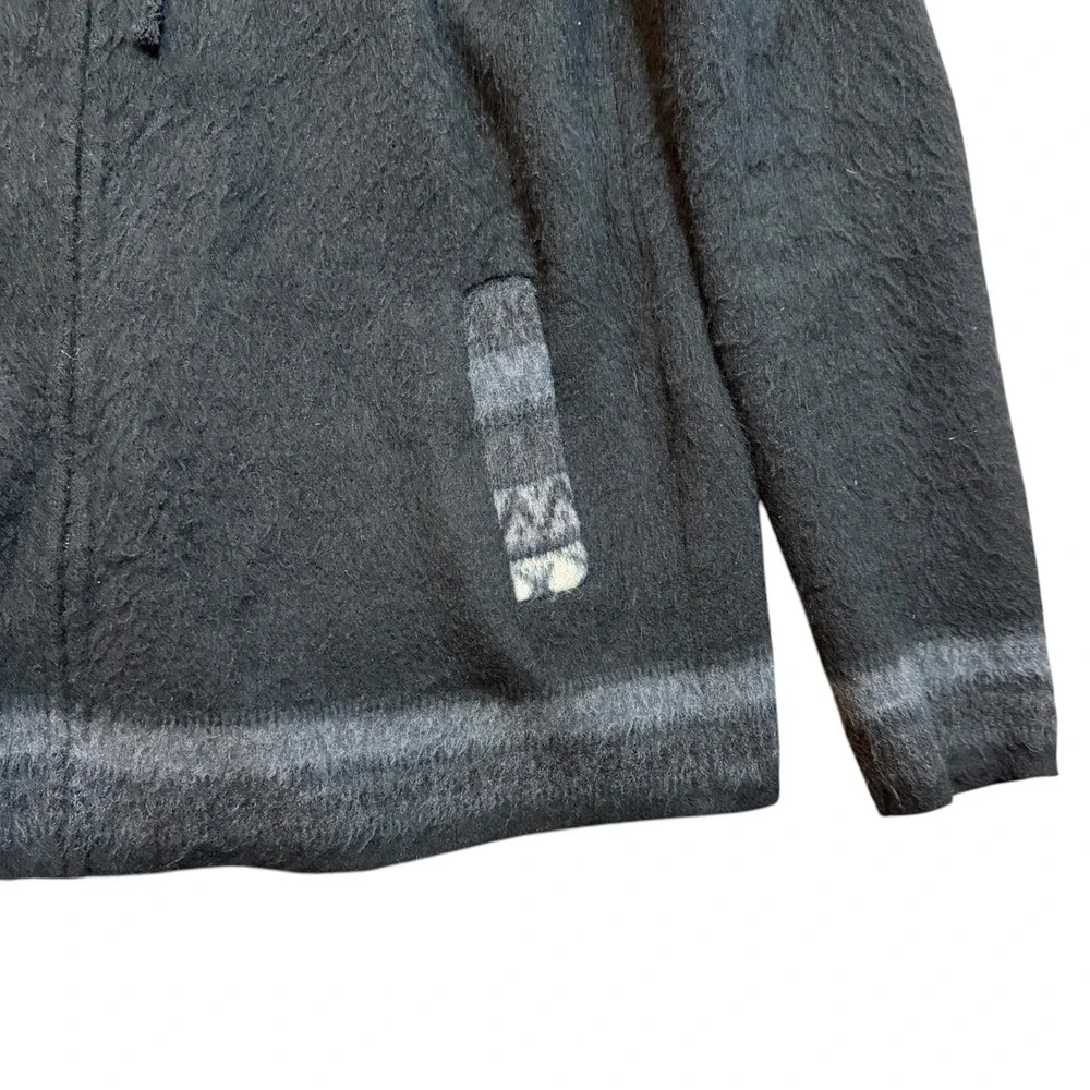 Aly Marka Llama Fair Isle Full Zip Hoodie Black Wool Blend Sweater Mens XL